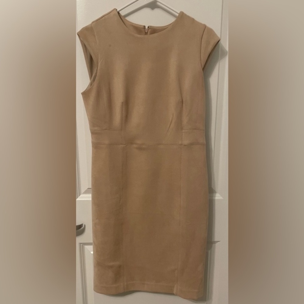 Ann Taylor Faux Suede Elegant Cream(Tan) sleeveless sheath dress